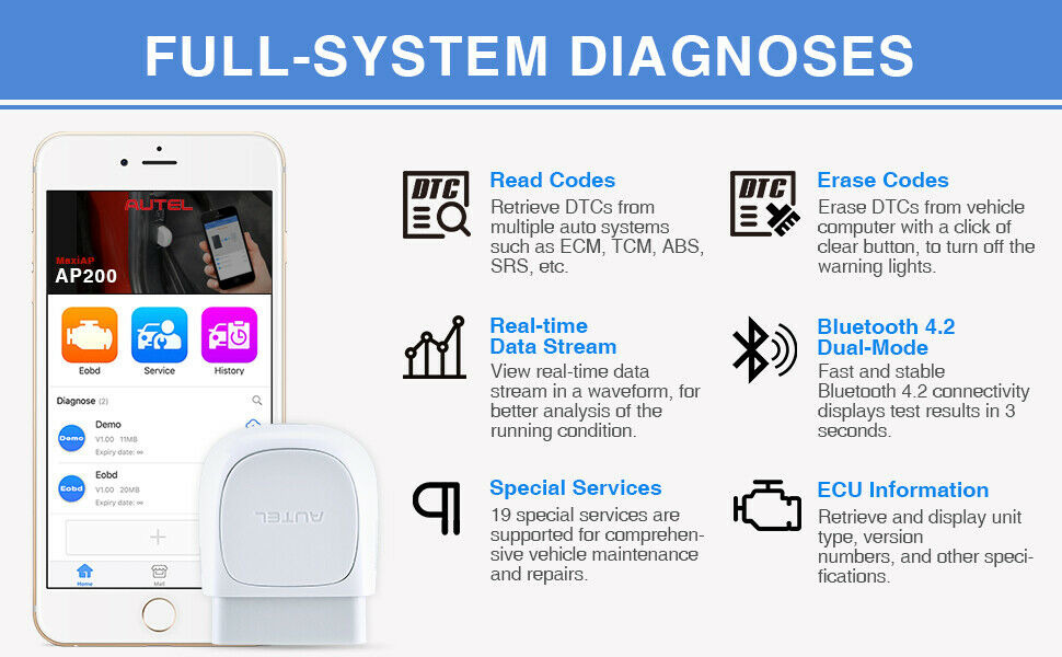 Autel AP200 Bluetooth Adapter OBD2 Scanner Code Reader