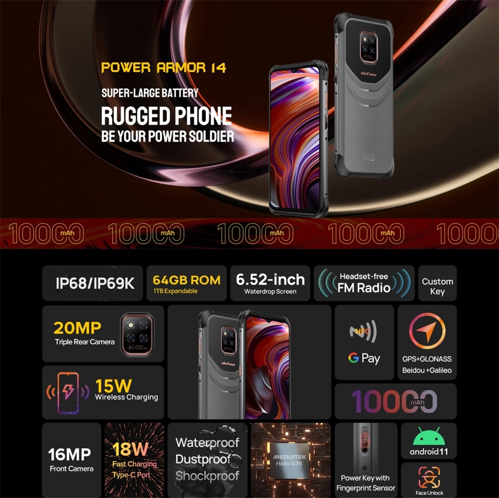 Ulefone Power Armor 14  6.52 ''4GB 64GB Robuste Telefon 