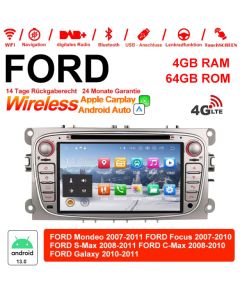 7 Zoll Android 13.0 Autoradio / Multimedia 4GB RAM 64GB ROM Für Ford Focus Farbe Silber Bluetooth 5.0 Built-in Carplay / Android Auto