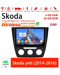 10 Zoll Android 13.0 Autoradio / Multimedia 4GB RAM 64GB ROM Für Skoda yeti 2014-2016 Mit WiFi NAVI Bluetooth USB