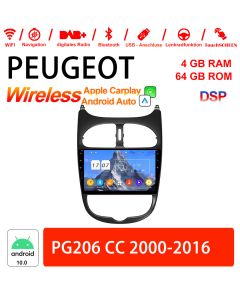 Für Peugeot 206 CC 2000-2016 Eingebautes CarPlay / Android Auto 9 Zoll Android 12.0 Autoradio / Multimedia 4GB RAM 64GB ROM 