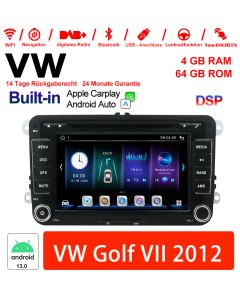 7 Zoll Android 13.0 Autoradio / Multimedia 4GB RAM 64GB ROM Für VW Golf VII 2012 Built-in Carplay