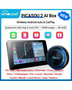 OTTOCAST PICASOU 2 CarPlay AI Box Snapdragon 665 Android 10 4GB 64GB mit HDMI Wireless CarPlay Android Auto Für iOS 10/ Android 11 Für Porsche Benz...