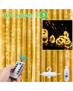 3Mx3M 300LEDs Warmes Weiß Licht USB Vorhang führte Lichterketten mit Haken Girlande Festival Weihnachts Dekoration für zu Hause Schlafzimmer