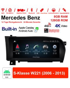 Für Benz S-Klasse W221 2006-2013 Built-in Carplay 10.25 zoll Qualcomm Snapdragon 665 8 Core Android 13 4G LTE Autoradio /Multimedia 6GB RAM 128GB ROM 