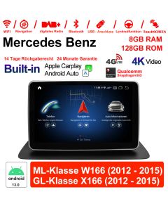 Für Benz ML-Klasse W166 GL-Klasse X166 NTG4.5 Built-in Carplay 9 Zoll Snapdragon 665 8 Core Android 13 4G LTE Autoradio/Multimedia 6GB RAM 128GB ROM 