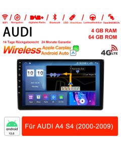 9 Zoll Android 13.0 4G LTE Autoradio / Multimedia 4GB RAM 64GB ROM Für Audi A4 S4(2000-2009)