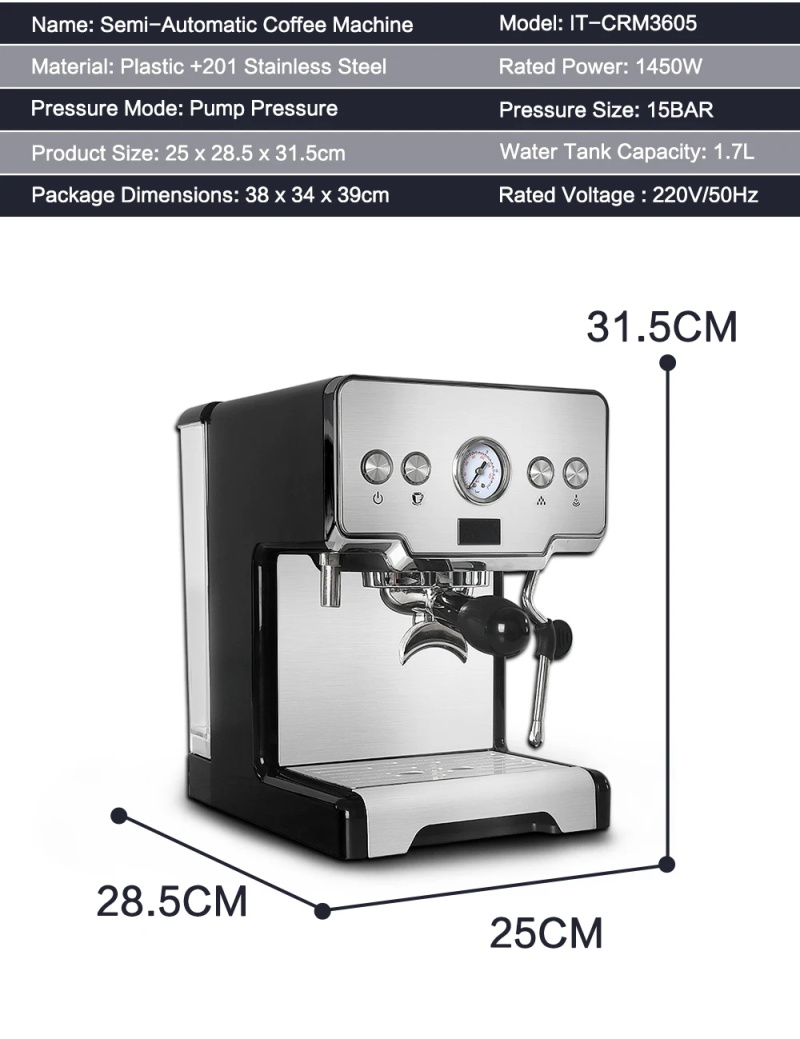 Machine à café semi-automatique italienne 15 bars