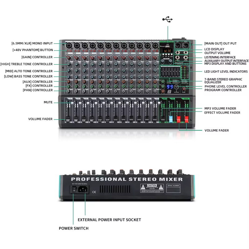 12-Kanal-Audiomischer Depusheng Pa12